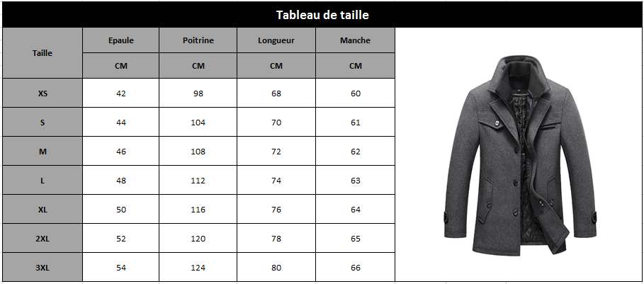 taille s manteau homme