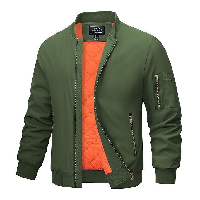 Veste Homme Mi-saison Style Bombardier Cargo - Coupe Militaire, Multiples Poches - Pour Ville, Moto, Loisirs