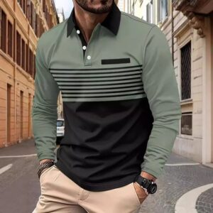 Polo manche longue rayé homme