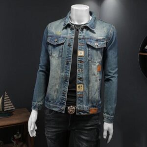 Veste en jean brodée pour homme